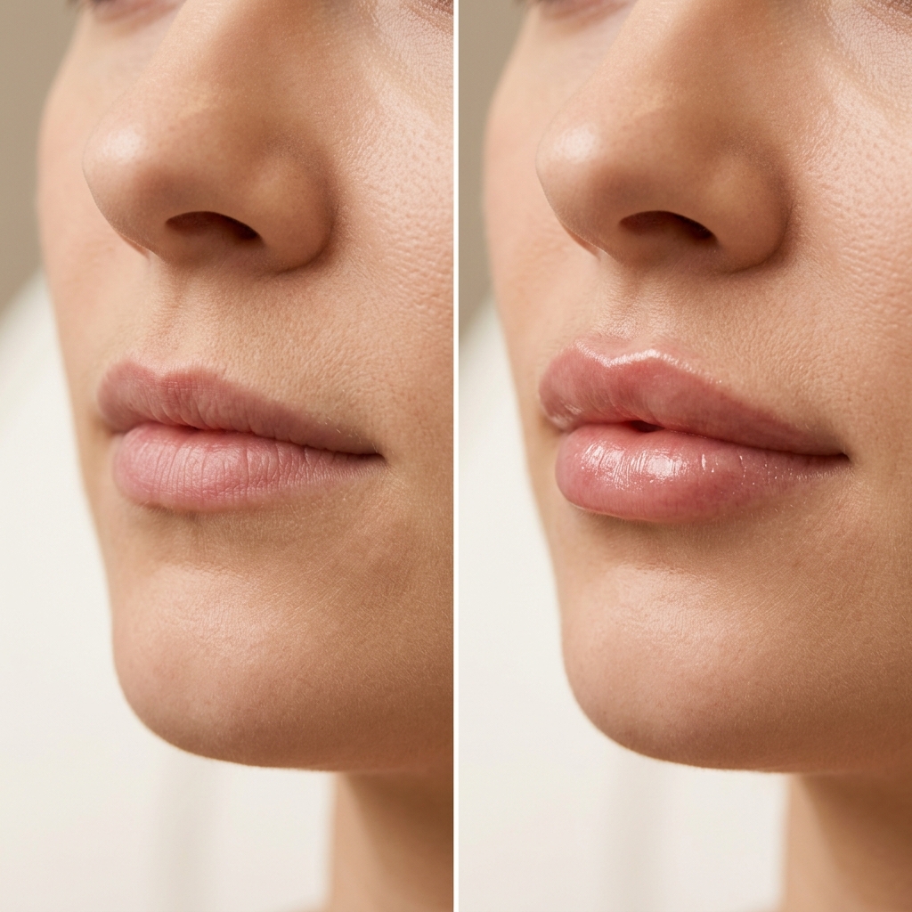 Antes e Depois de Preenchimento Labial