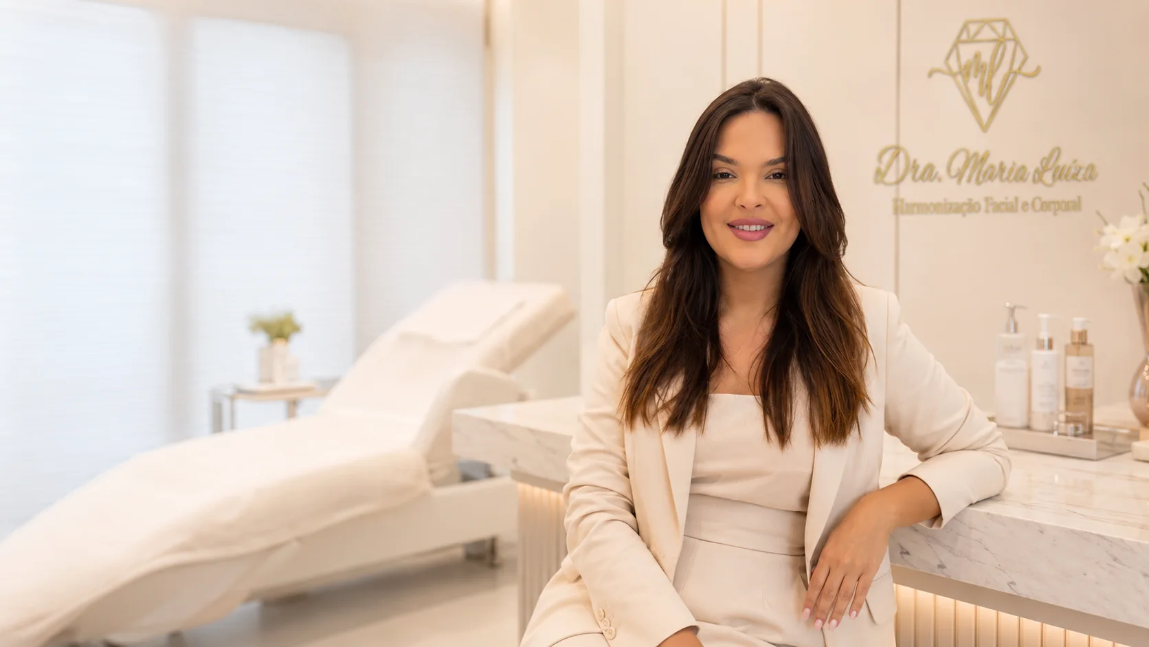 Dra. Maria Luíza em ambiente clínico de estética